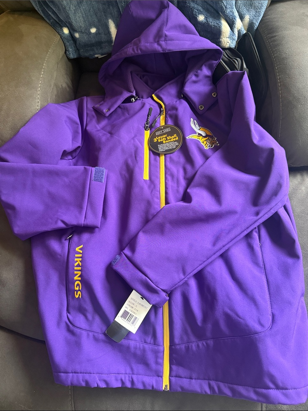 NFL Minnesota Vikings Size Large Purple Softshell Fleece Lined Jacket